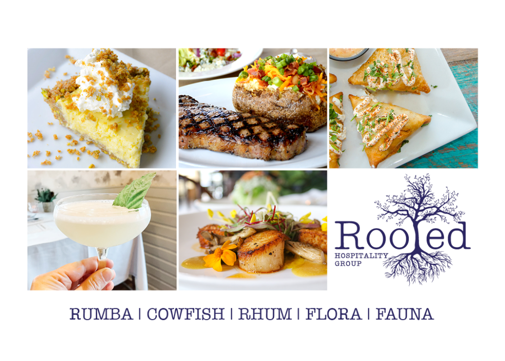 Rooted Hospitality Group Gift Card. These gift cards can be used at RUMBA | Cowfish | RHUM | flora | Fauna